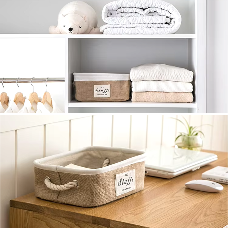 Jute Fabric Organizer Boxes with Rope Handles – For Home, Closet and Living Room