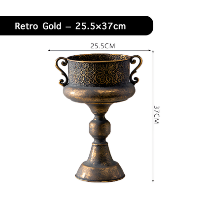 European Retro Iron Flower Pots/Vase - Worn Metal Vintage Style, Matte White And Gold/Copper Finishes, Multiple Sizes