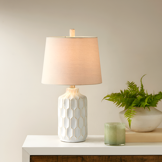 Contour White Ceramic Table Lamp – Mid-Century Modern Accent Lighting