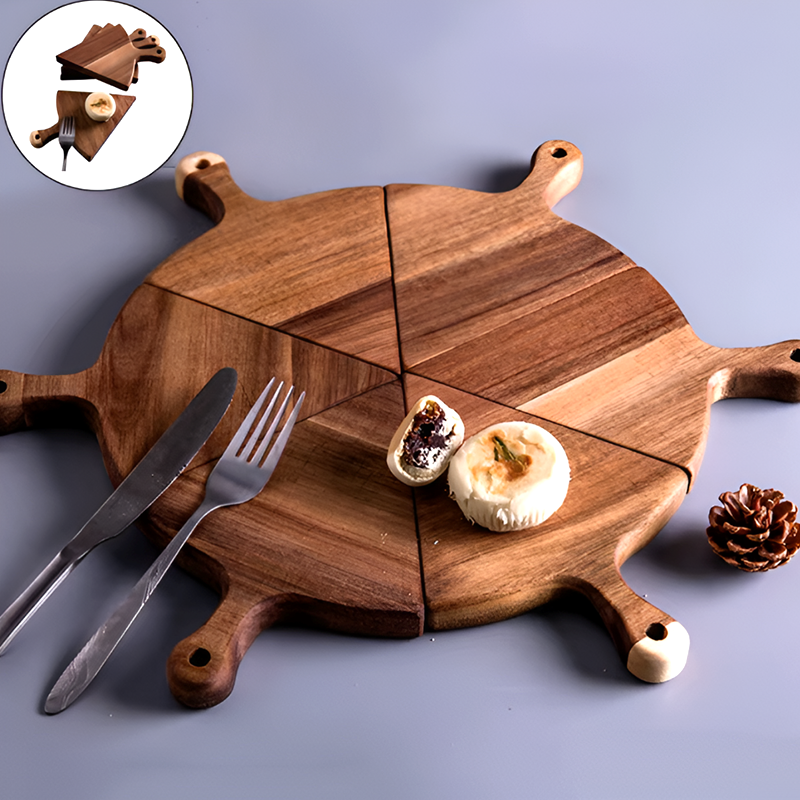 Premium Wood Puzzle Pizza Platter – 6-Slice Detachable Serving Board with Handles