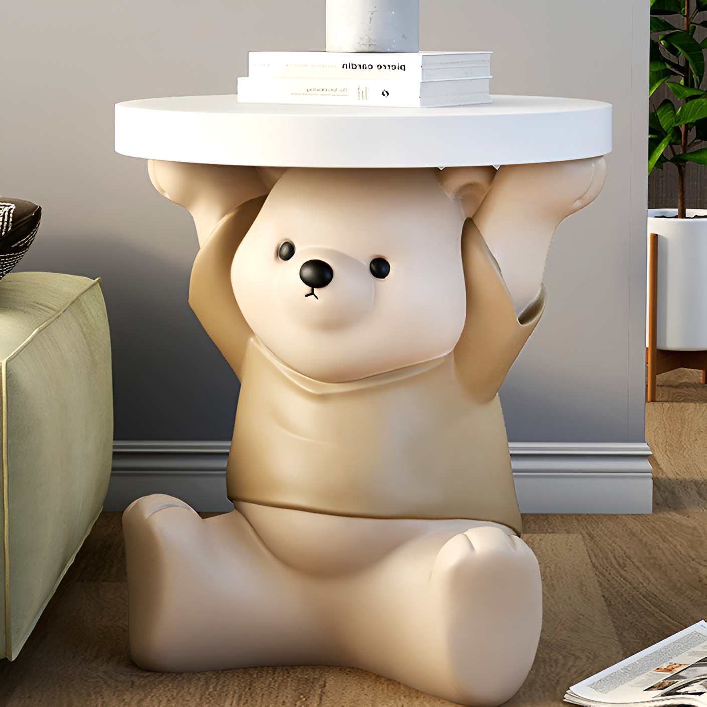 Cute Yuanqi Bear Side Table – Decorative Floor-Mounted Display Stand