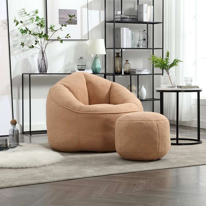 Modern Bean Bag Chair with Footrest – Comfy High-Density Foam Lounge Chair for Bedroom and Living Room