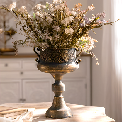 European Retro Iron Flower Pots/Vase - Worn Metal Vintage Style, Matte White And Gold/Copper Finishes, Multiple Sizes