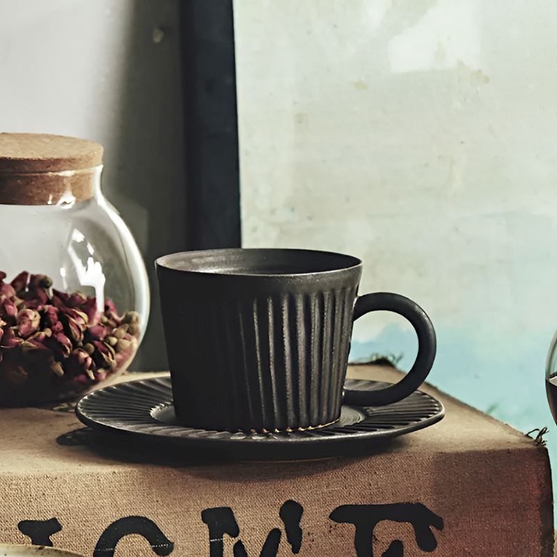 Pottery Coffee Cup with Saucer – Minimalist Ceramic Tea Mug Set for Home & Café