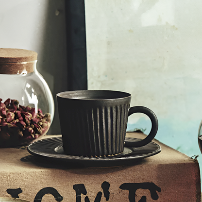 Pottery Coffee Cup with Saucer – Minimalist Ceramic Tea Mug Set for Home & Café