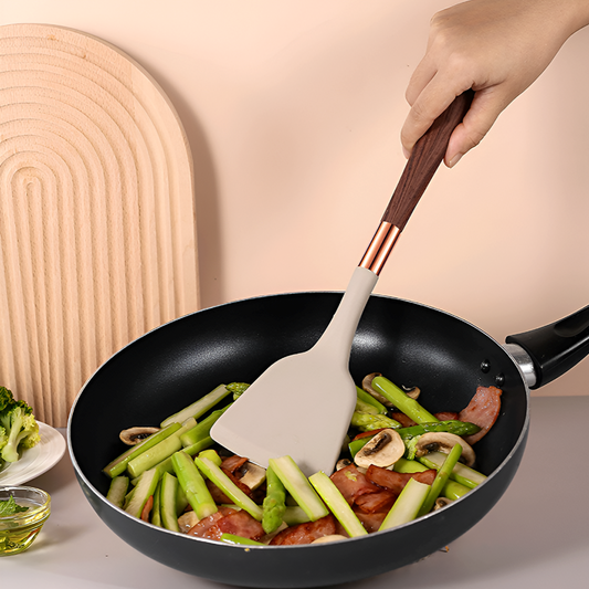 12-Piece Silicone & Wood Grain Kitchen Utensil Set – Heat-Resistant Non-Stick Cooking Tools