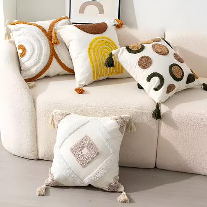 Pure Cotton Nordic Bohemian Pillowcases – Tufted Tassel Cushion Covers for Sofa, Bed & Bay Window