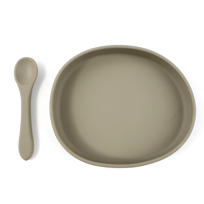 Silicone Baby Feeding Plate and Spoon Set – Oval Non-Slip Dish for Toddlers - Available in 9 Colors