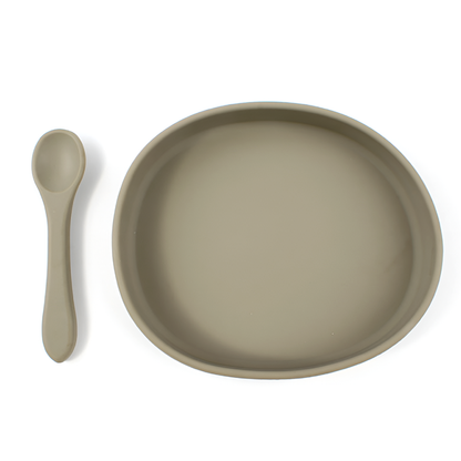 Silicone Baby Feeding Plate and Spoon Set – Oval Non-Slip Dish for Toddlers - Available in 9 Colors