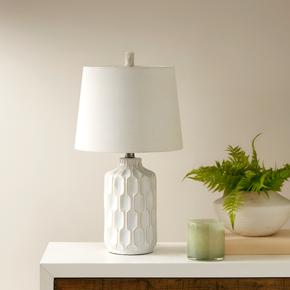 Contour White Ceramic Table Lamp – Mid-Century Modern Accent Lighting