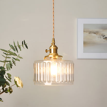 Vintage Brass Glass Pendant Light with Edison LED Bulb – Retro Japanese Style Chandelier for Dining Room, Bedroom, Bar, Entryway