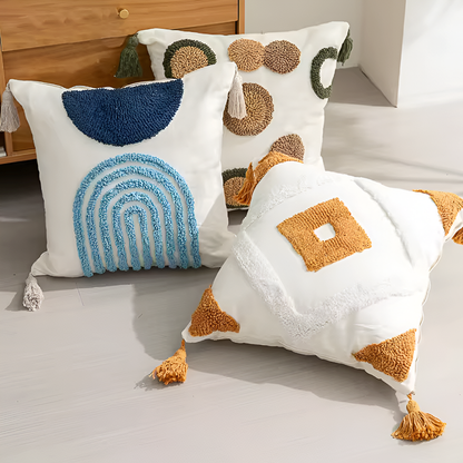 Pure Cotton Nordic Bohemian Pillowcases – Tufted Tassel Cushion Covers for Sofa, Bed & Bay Window