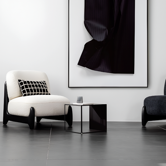 Modern Lounge Chair in Cream White & Smoky Gray – Washable Teddy Fabric, Solid Wood
