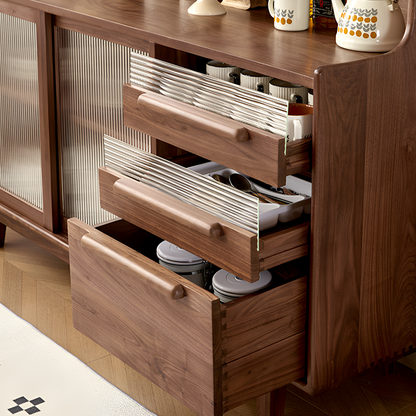 Modern North American Black Walnut Storage Cabinet - Solid Wood Sideboard with Sliding Glass Doors
