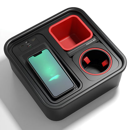 Multifunctional Snack Box with Wireless Charging Power Bank & Anti-Flip Gyroscope – Indoor & Outdoor Storage & Cup Holder