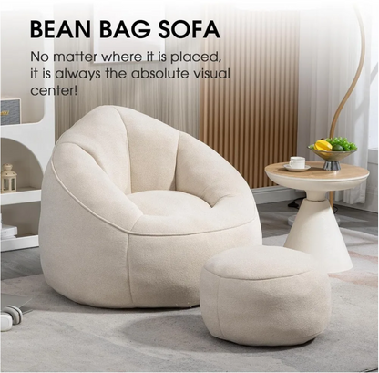 Modern Bean Bag Chair with Footrest – Comfy High-Density Foam Lounge Chair for Bedroom & Living Room