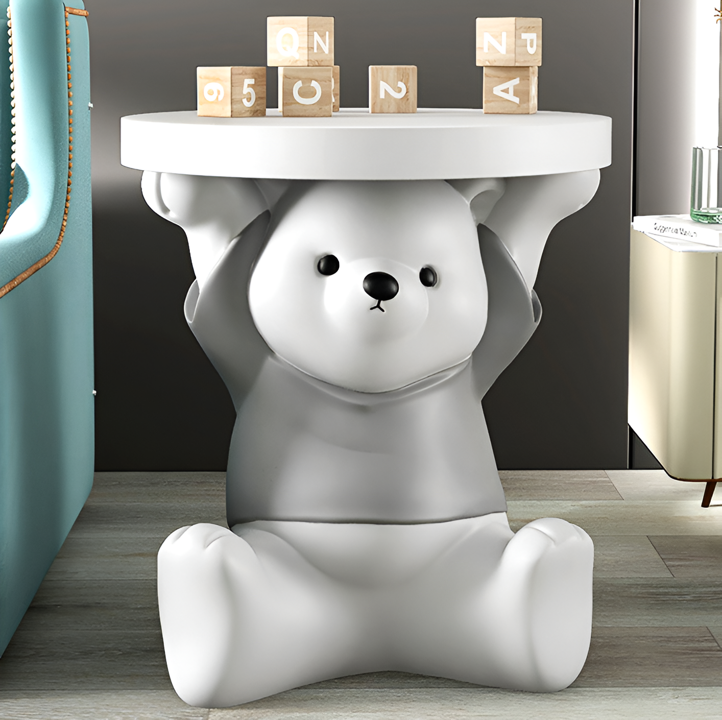 Cute Yuanqi Bear Side Table – Decorative Floor-Mounted Display Stand