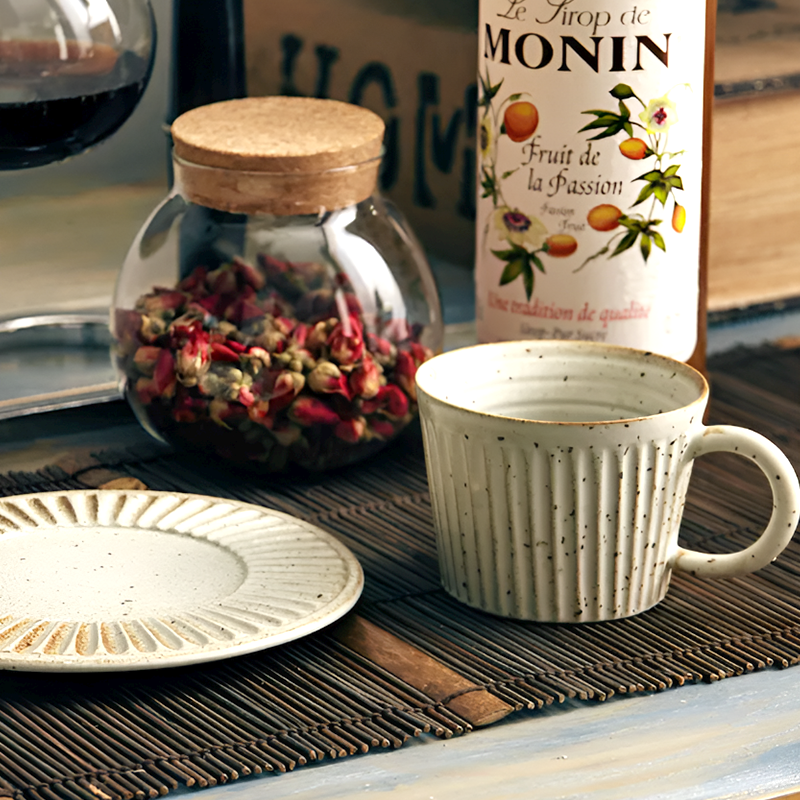 Pottery Coffee Cup with Saucer – Minimalist Ceramic Tea Mug Set for Home & Café