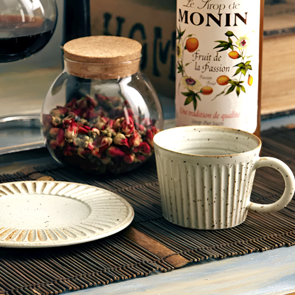 Pottery Coffee Cup with Saucer – Minimalist Ceramic Tea Mug Set for Home & Café