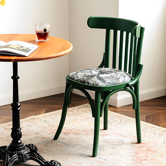 French Nordic Solid Wood Dining Chair – Coastal Vintage Floral Upholstered Accent Chair for Dining Room, Walnut & French Colors