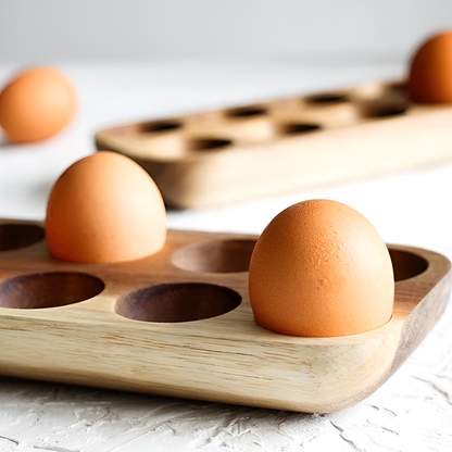 Acacia Wood Double Row Egg Tray – 12-Hole Solid Wood Egg Holder for Kitchen and Refrigerator Storage