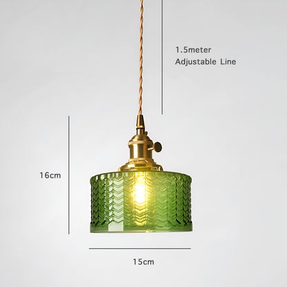 Vintage Brass Glass Pendant Light with Edison LED Bulb – Retro Japanese Style Chandelier for Dining Room, Bedroom, Bar, Entryway