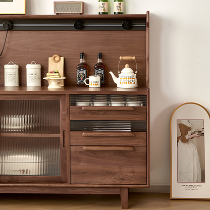 Modern North American Black Walnut Storage Cabinet - Solid Wood Sideboard with Sliding Glass Doors