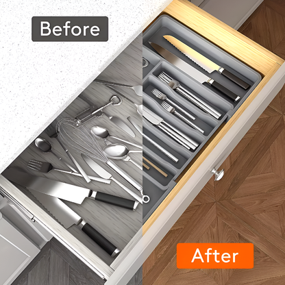 Adjustable Silverware Storage Box – Expandable 8-Compartment Drawer Organizer
