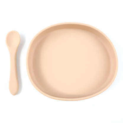 Silicone Baby Feeding Plate and Spoon Set – Oval Non-Slip Dish for Toddlers - Available in 9 Colors