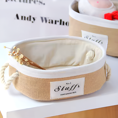 Jute Fabric Organizer Boxes with Rope Handles – For Home, Closet and Living Room