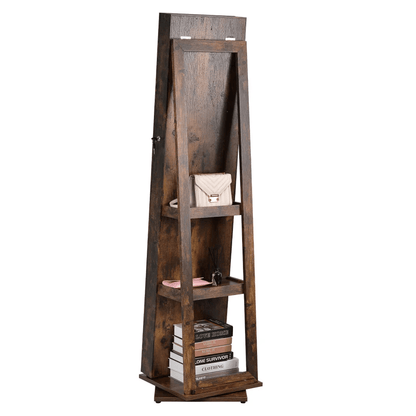 Full Length Mirror Jewelry Cabinet – 360° Swivel Standing Armoire with Storage, Shelves and Lock