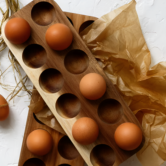 Acacia Wood Double Row Egg Tray – 12-Hole Solid Wood Egg Holder for Kitchen and Refrigerator Storage