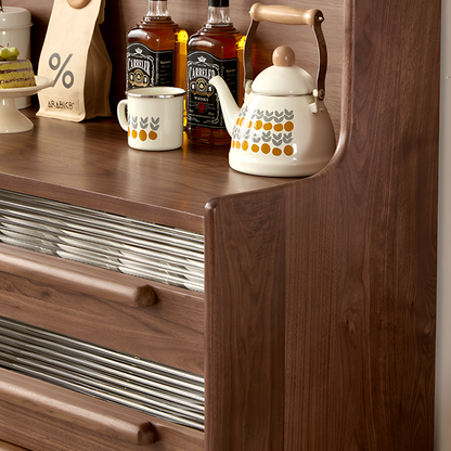 Modern North American Black Walnut Storage Cabinet - Solid Wood Sideboard with Sliding Glass Doors