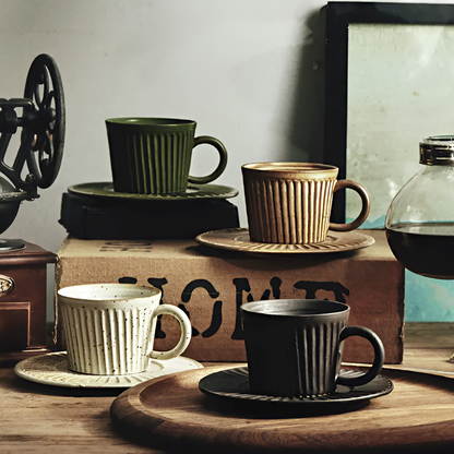 Pottery Coffee Cup with Saucer – Minimalist Ceramic Tea Mug Set for Home & Café