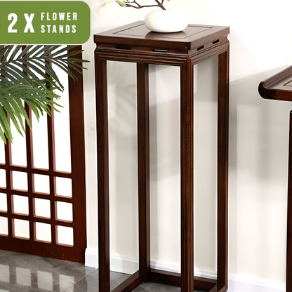 African Black Walnut Entrance Console Table + Pair of Flower Stands – Solid Wood Entryway Table