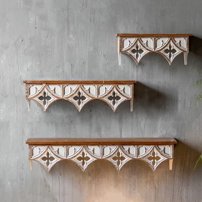 Handcrafted Rustic Wooden Wall Shelf – Vintage Carved Wall Décor for Living Room, Kitchen, or Café