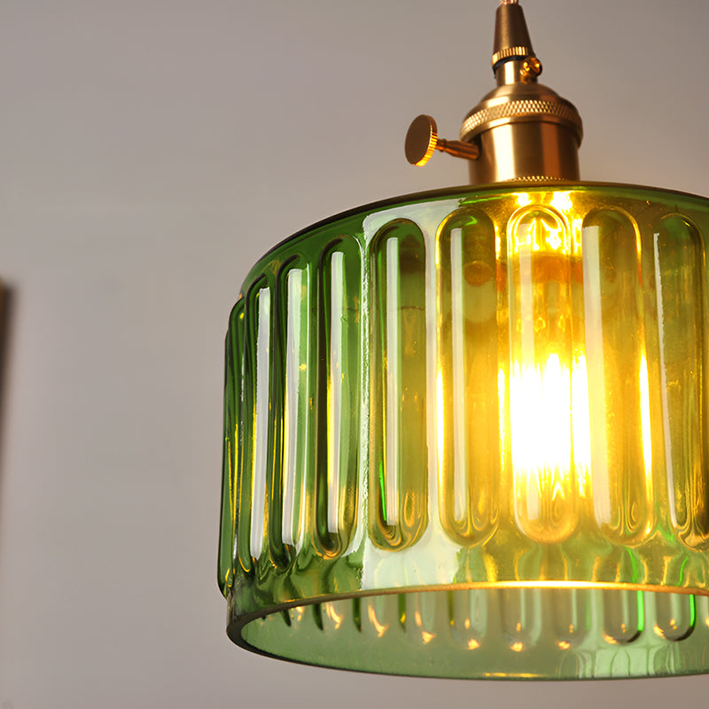 Vintage Brass Glass Pendant Light with Edison LED Bulb – Retro Japanese Style Chandelier for Dining Room, Bedroom, Bar, Entryway