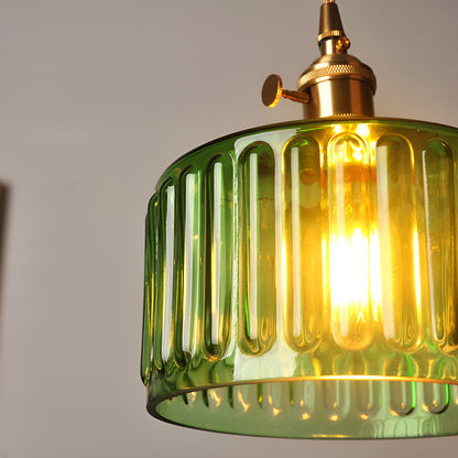 Vintage Brass Glass Pendant Light with Edison LED Bulb – Retro Japanese Style Chandelier for Dining Room, Bedroom, Bar, Entryway