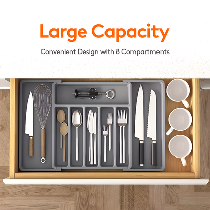 Adjustable Silverware Storage Box – Expandable 8-Compartment Drawer Organizer