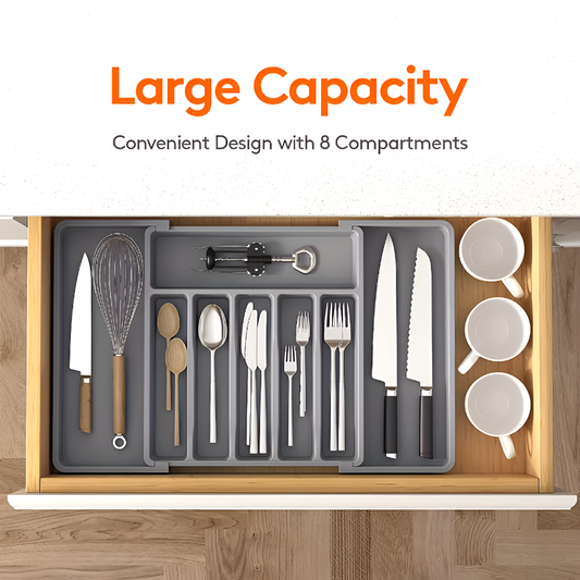 Adjustable Silverware Storage Box – Expandable 8-Compartment Drawer Organizer