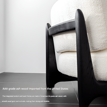 Modern Lounge Chair in Cream White & Smoky Gray – Washable Teddy Fabric, Solid Wood
