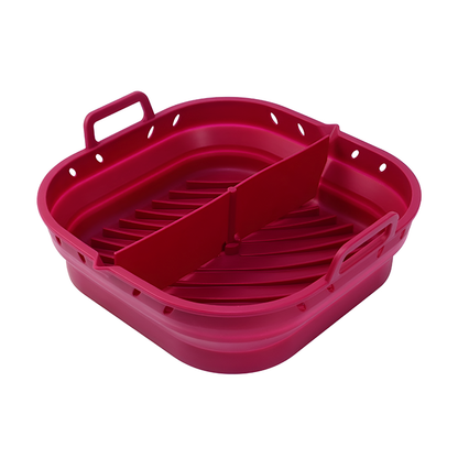 Silicon Air Fryer Baking Tray with Partition - Heat-Resistant, Foldable and Reusable Cooking Basket