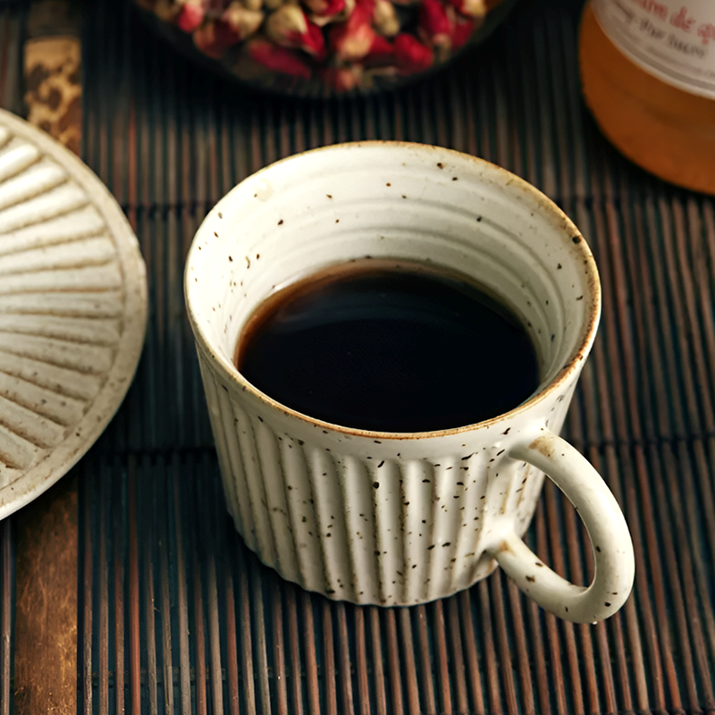 Pottery Coffee Cup with Saucer – Minimalist Ceramic Tea Mug Set for Home & Café