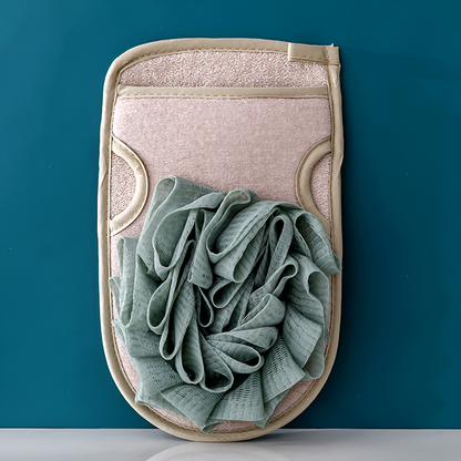 Exfoliating Shower Glove with Mesh Puff – Dual-Sided Rubbing Towel for Deep Cleansing & Smooth Skin