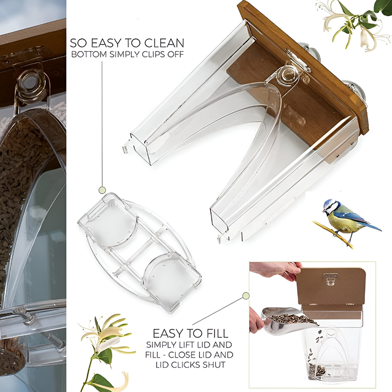 Clear View Window Bird Feeder – Large 4LB Capacity - Easy Fill & Clean - Weatherproof with Strong Suction Cups