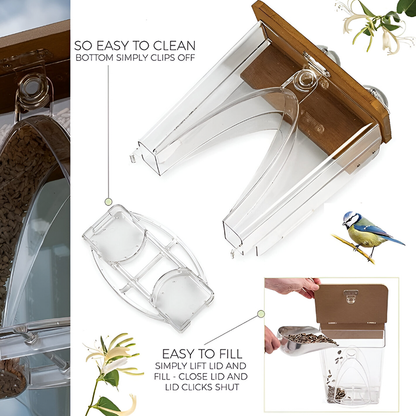 Clear View Window Bird Feeder – Large 4LB Capacity - Easy Fill & Clean - Weatherproof with Strong Suction Cups