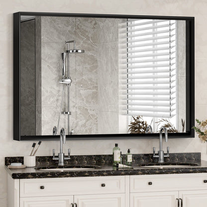 40x30 Inch Black Vanity Mirror – Glossy Framed Bathroom Wall Mirror, Horizontal & Vertical Mounting
