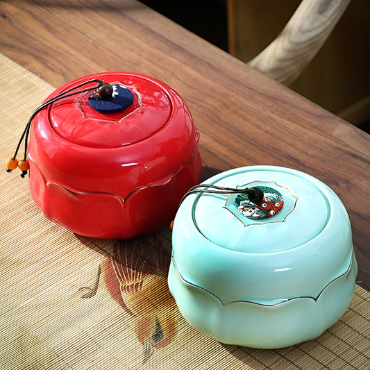 Premium Lotus Tea Canister – Ceramic Airtight Jar with Gift Box