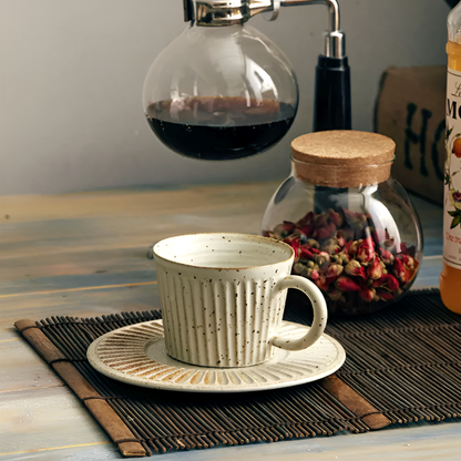 Pottery Coffee Cup with Saucer – Minimalist Ceramic Tea Mug Set for Home & Café
