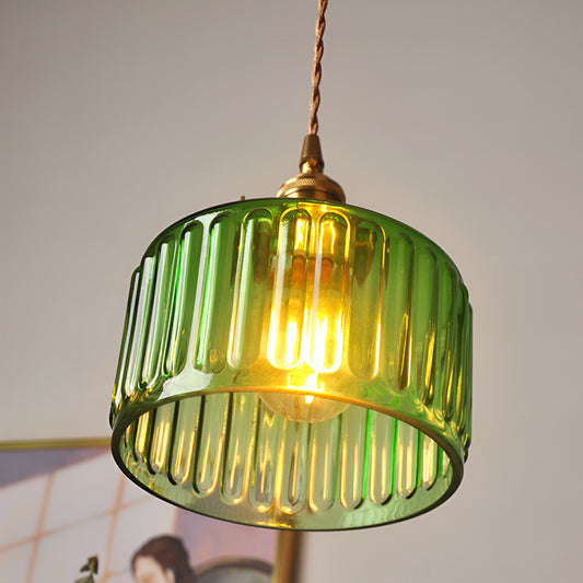 Vintage Brass Glass Pendant Light with Edison LED Bulb – Retro Japanese Style Chandelier for Dining Room, Bedroom, Bar, Entryway